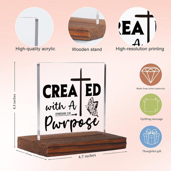 Christian Desk Sign Acrylic Inspirational Ephesians 2:10 Office Decor Gift - Picture 3 of 6